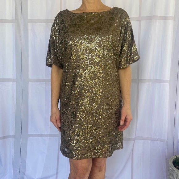 **LAST CHANCE** SCARLETT Taupe holiday party sequined dress size 8 - Picture 1 of 9